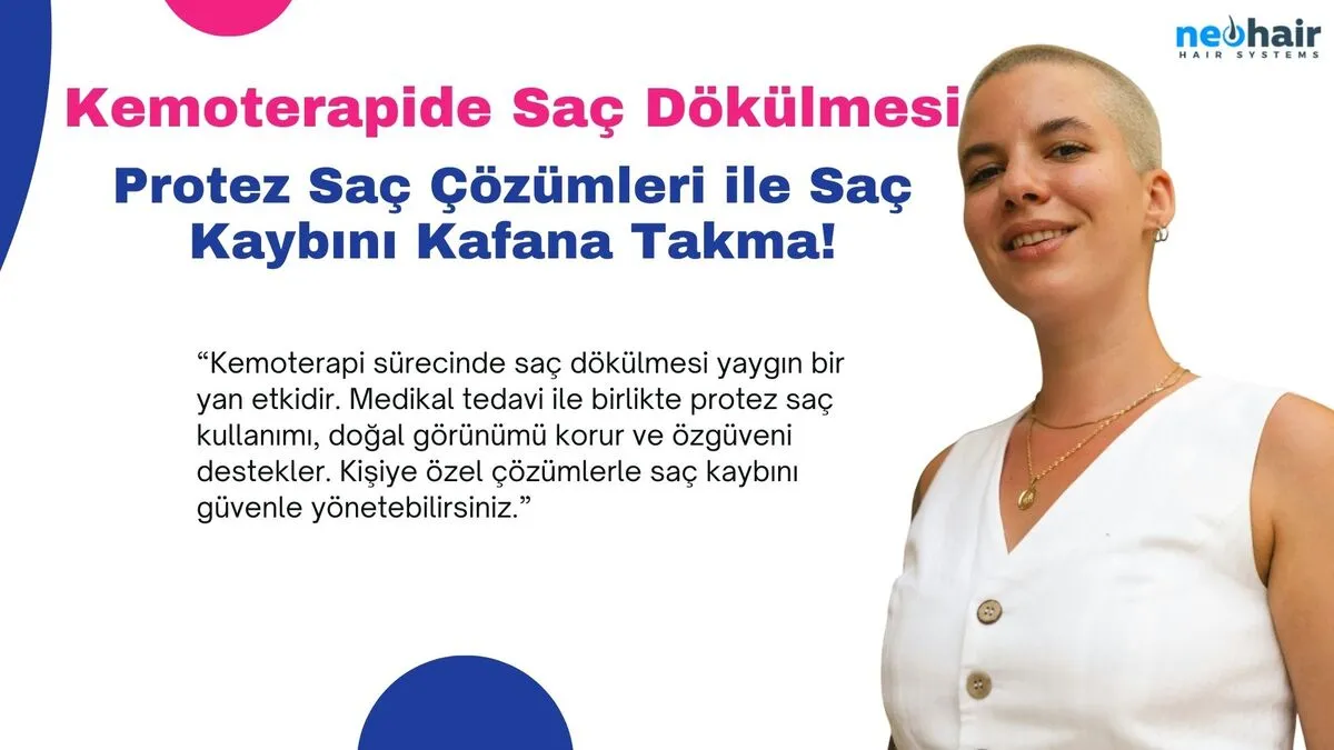 Kemoterapi sürecinde saç dökülmesi yaygın bir yan etkidir. Medikal tedavi ile birlikte protez saç kullanımı, doğal görünümü korur ve özgüveni destekler. Kişiye özel çözümlerle saç kaybını güvenle yönetebilirsiniz.
